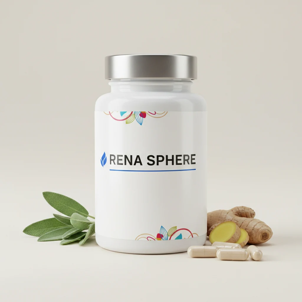 Rena Sphere supplement jar with frosted glass and wooden lid, product label visible